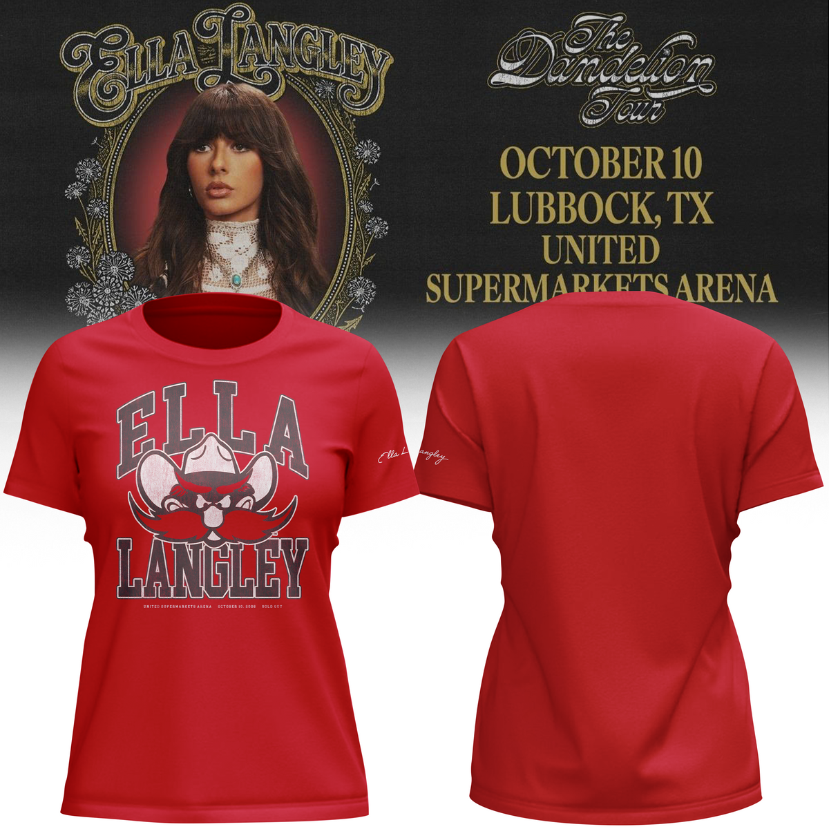 05.(Women)Texas Tech Red Raiders x Ella Langley-The Dandelion Tour 2026 T-shirt