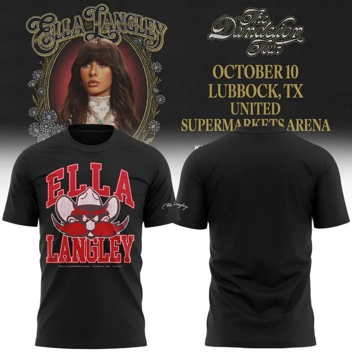 Limited Edition Black T-Shirt Ella Langley x Texas Tech "The Dandelion Tour".