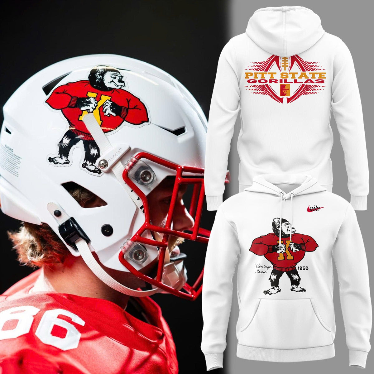 "Vintage Issue 1950" Pittsburg State Gorillas football Hoodie.