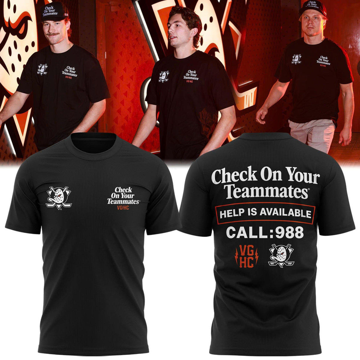 Unisex Black Anaheim Ducks "Check On Your Teammates" T-shirt