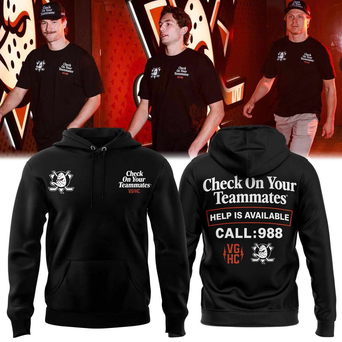 Unisex Black Anaheim Ducks "Check On Your Teammates" Hoodie