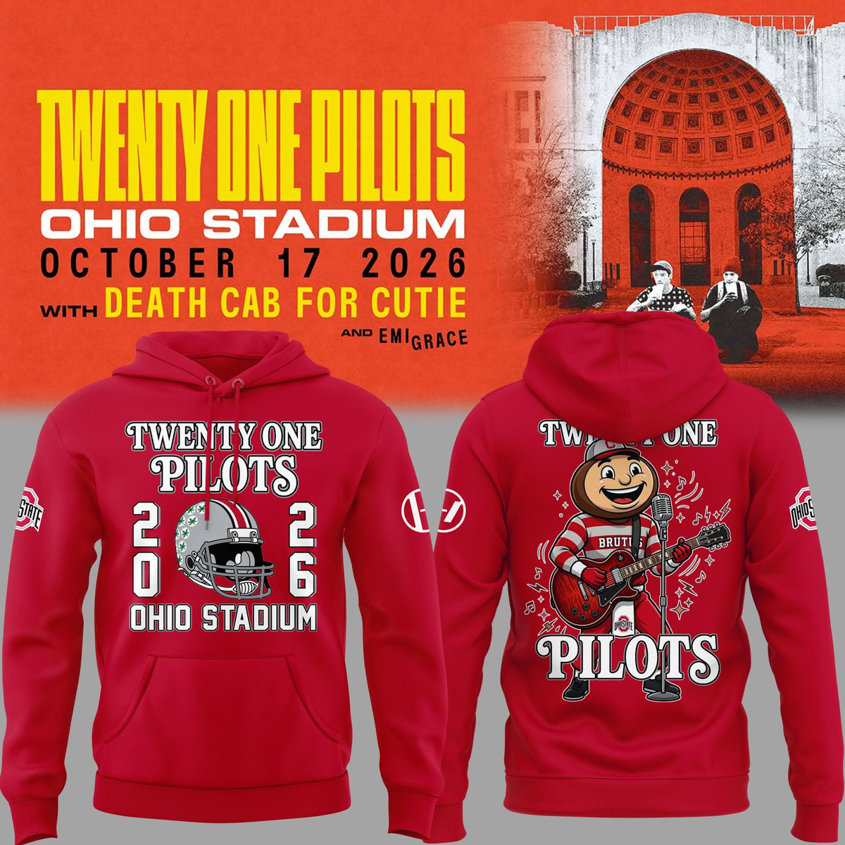 01.30. Red Hoodie Twenty One Pilots x Ohio State Buckeyes Football Hoodie