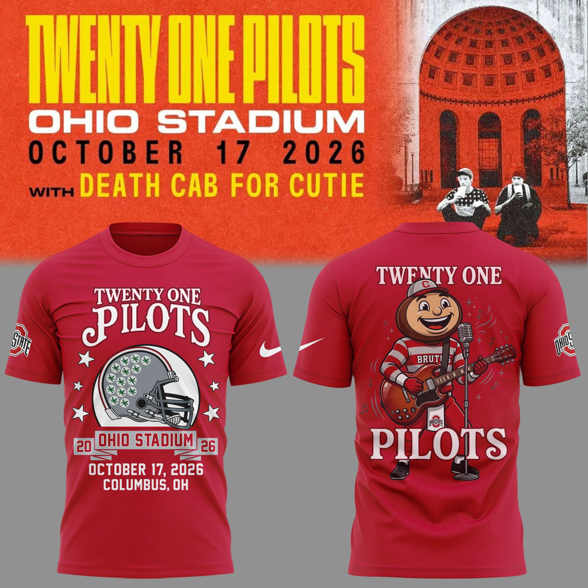 01.48. Twenty One Pilots x Ohio State Football - Ohio Stadium October 17 2026 Red T-Shirt