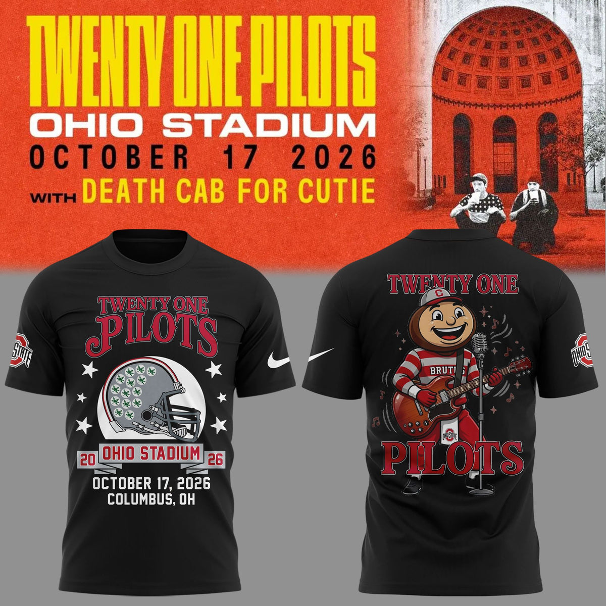 01.50. Black Shirt Twenty One Pilots x Ohio State Football - Ohio Stadium October 17 2026 T-Shirt