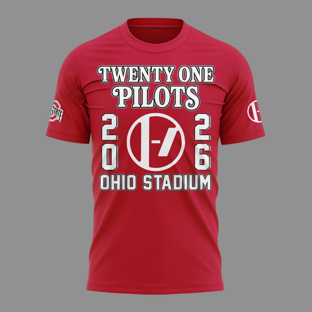 01.08. Twenty One Pilots x Ohio State Buckeyes Football - Ohio Stadium October 17 2026 Red T-Shirt