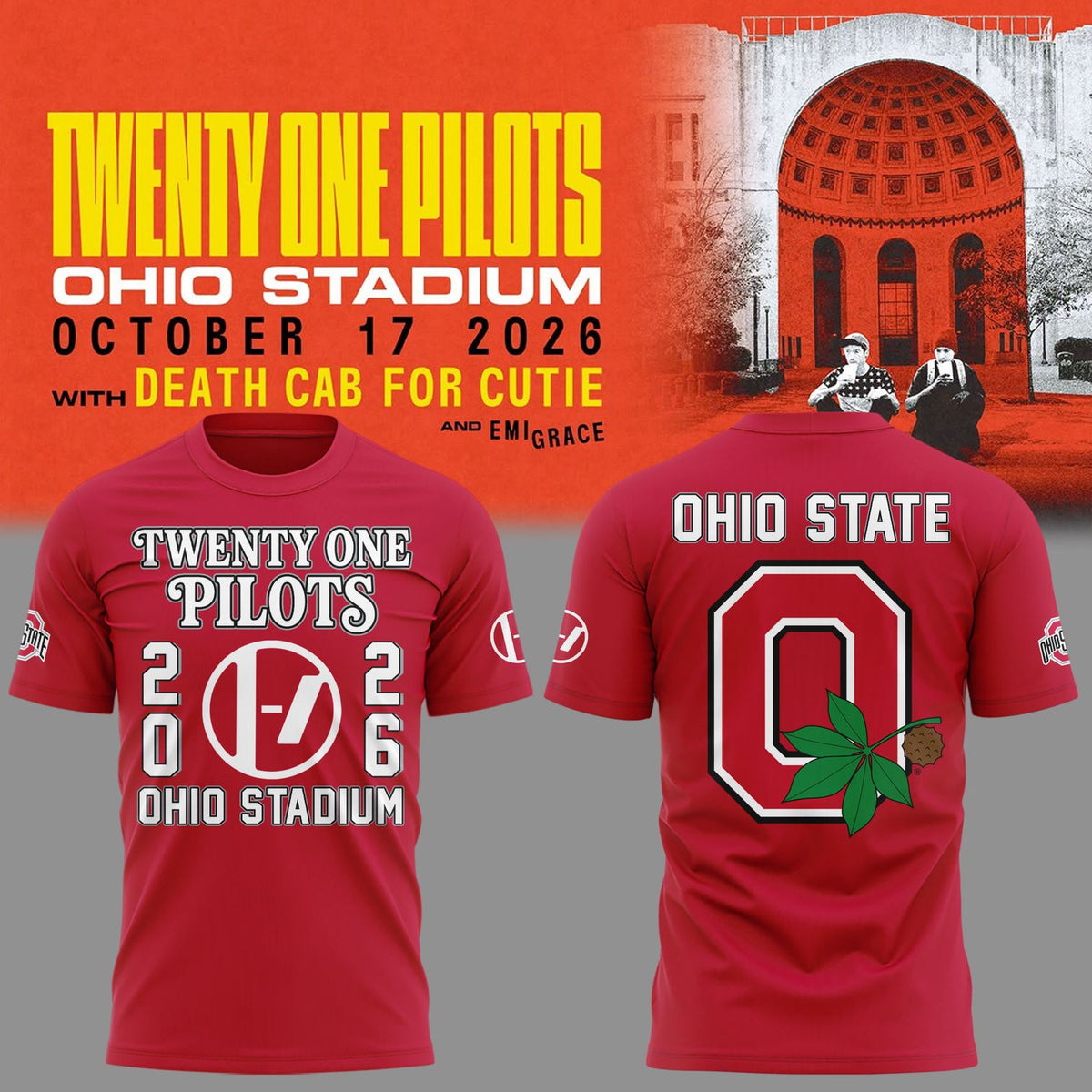 Newest Shirt Twenty One Pilots x Ohio State Buckeyes Football - Ohio Stadium October 17 2026 Red T-Shirt
