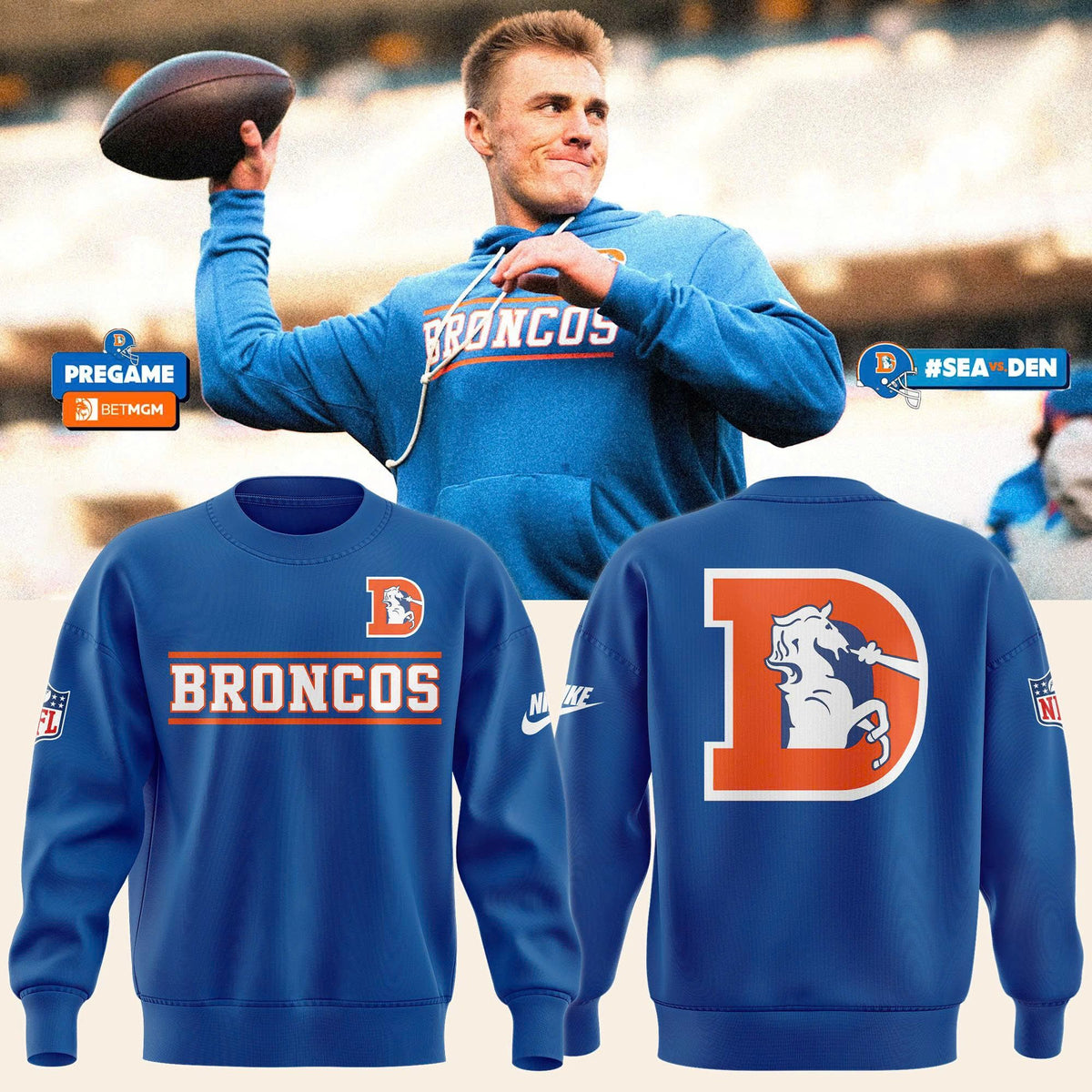 Unisex Royal Blue Denver Broncos 2026 Throwback Sideline Sweatshirt
