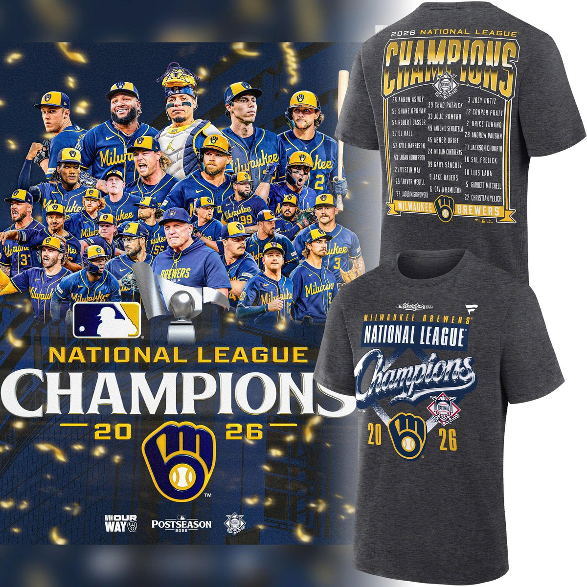 Limited Edition 2026 Milwaukee Brewers National League Champions Locker Room T-Shirt