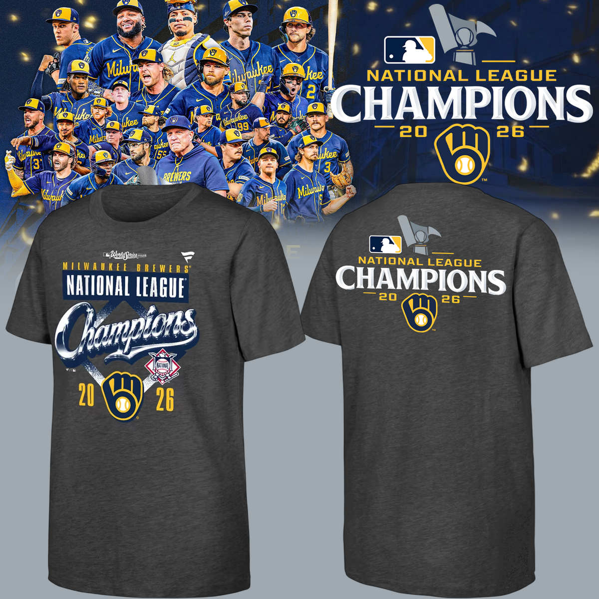 Milwaukee Brewers 2026 National League Champions T-Shirt - Heather Charcoal