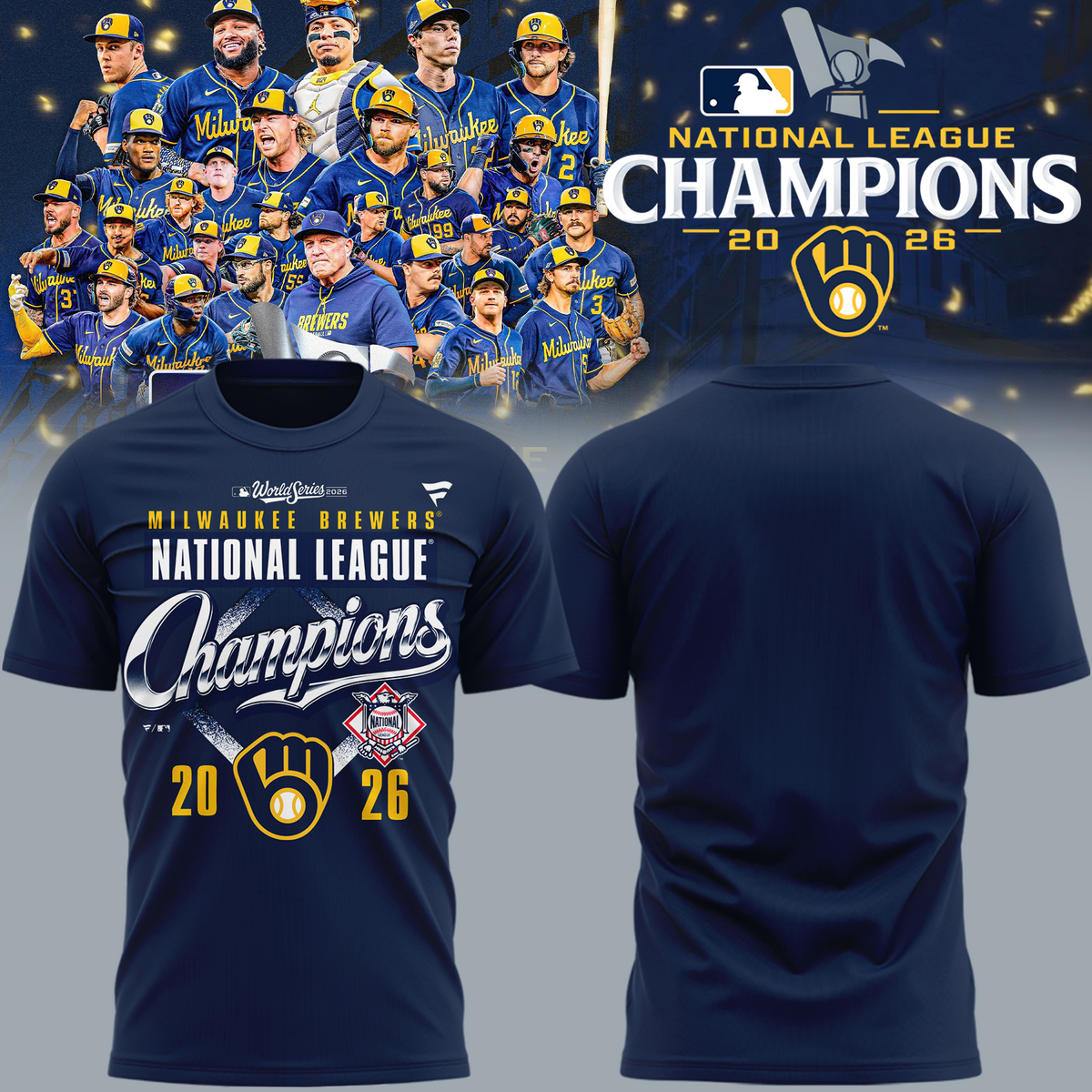 01.VIP.Milwaukee Brewers 2026 National League Champions T-Shirt