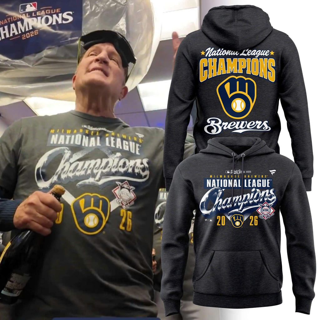 Men’s Milwaukee Brewers Heather Charcoal 2026 National League Champions Hoodie – Updated Version