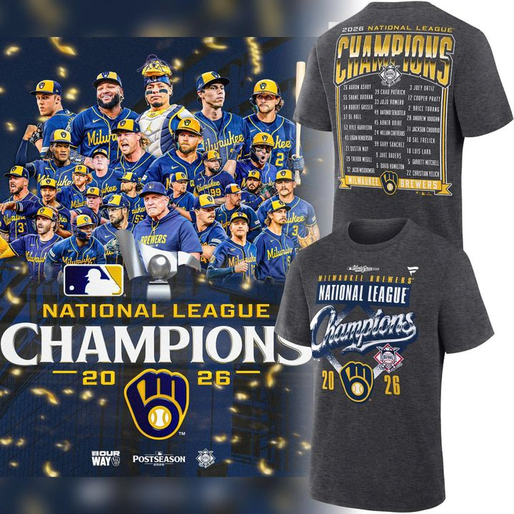 06.Milwaukee Brewers 2026 National League Champions T-Shirt - Heather Charcoal