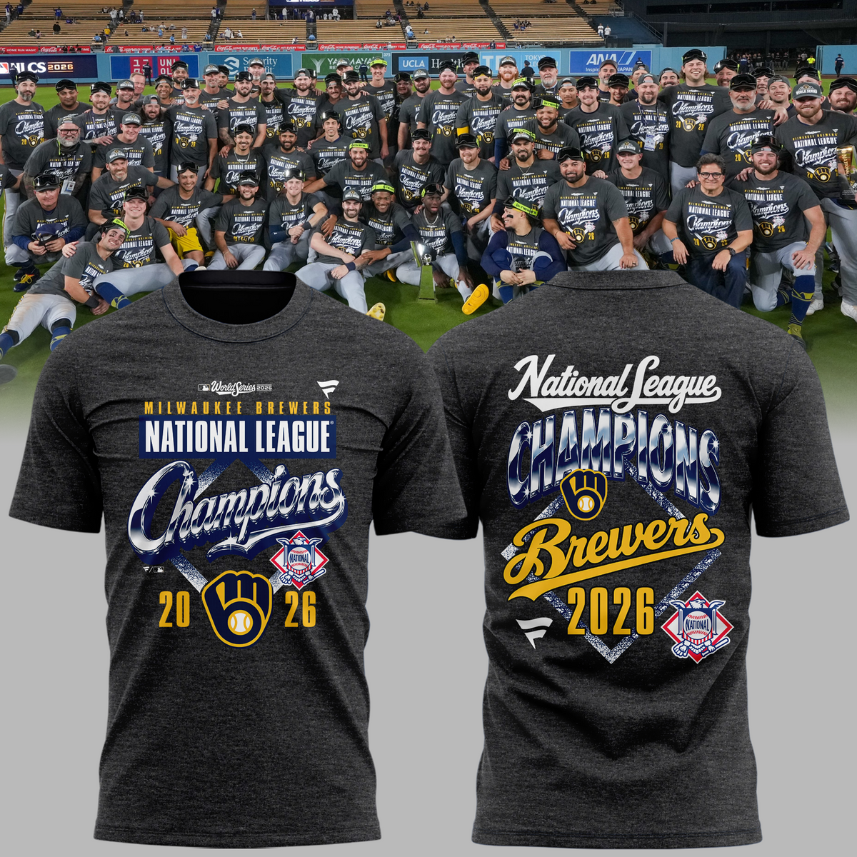 Milwaukee Brewers Fanatics 2026 National League Champions Locker Room T-Shirt - Heather Charcoal