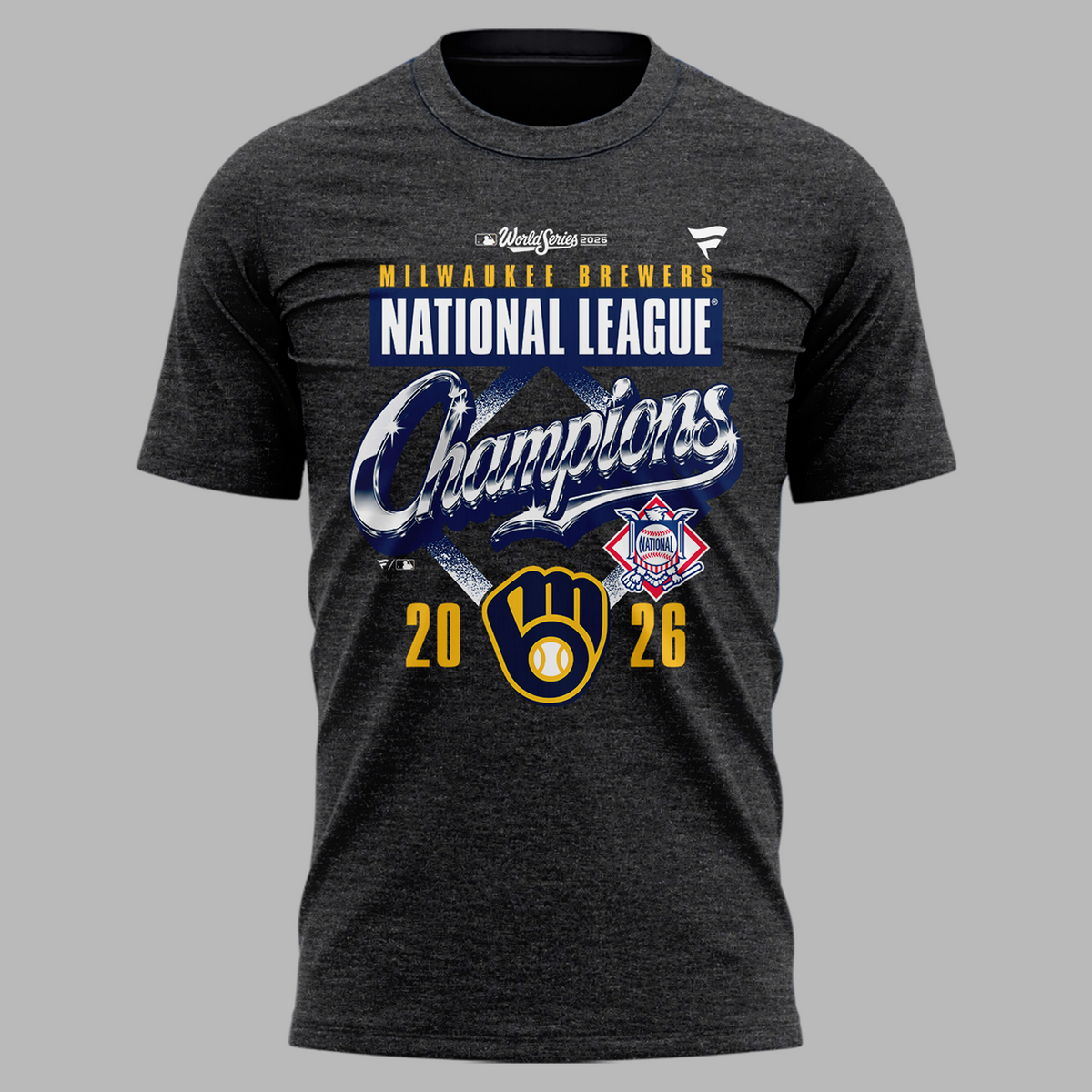 Milwaukee Brewers Fanatics 2026 National League Champions Locker Room T-Shirt - Heather Charcoal
