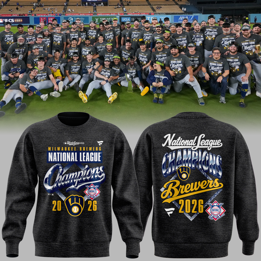 Milwaukee Brewers Fanatics 2026 National League Champions Locker Room Sweatshirt - Heather Charcoal