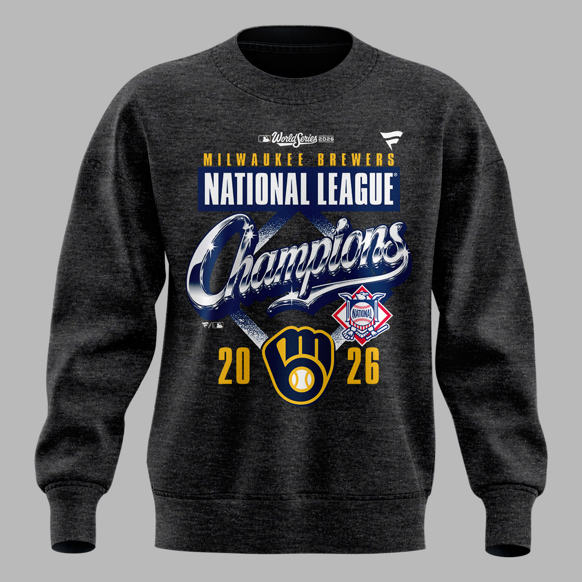 Milwaukee Brewers 2026 National League Champions Locker Room Sweatshirt - Heather Charcoal