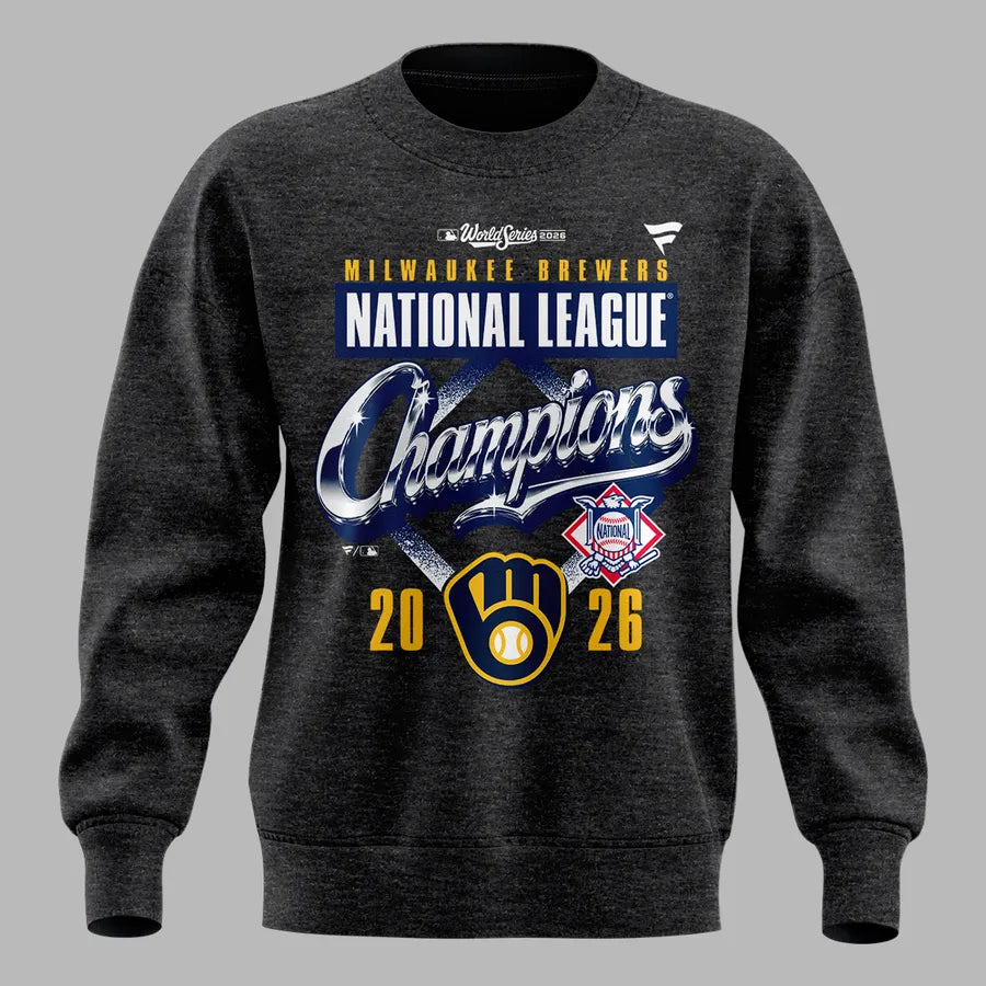 Milwaukee Brewers Fanatics 2026 National League Champions Locker Room Sweatshirt - Heather Charcoal