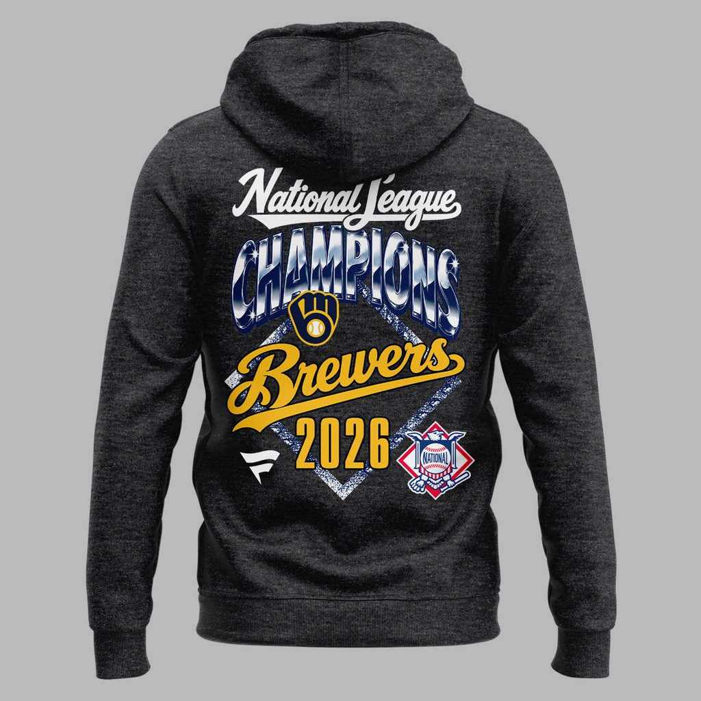 Milwaukee Brewers Fanatics 2026 National League Champions Locker Room Hoodie - Heather Charcoal