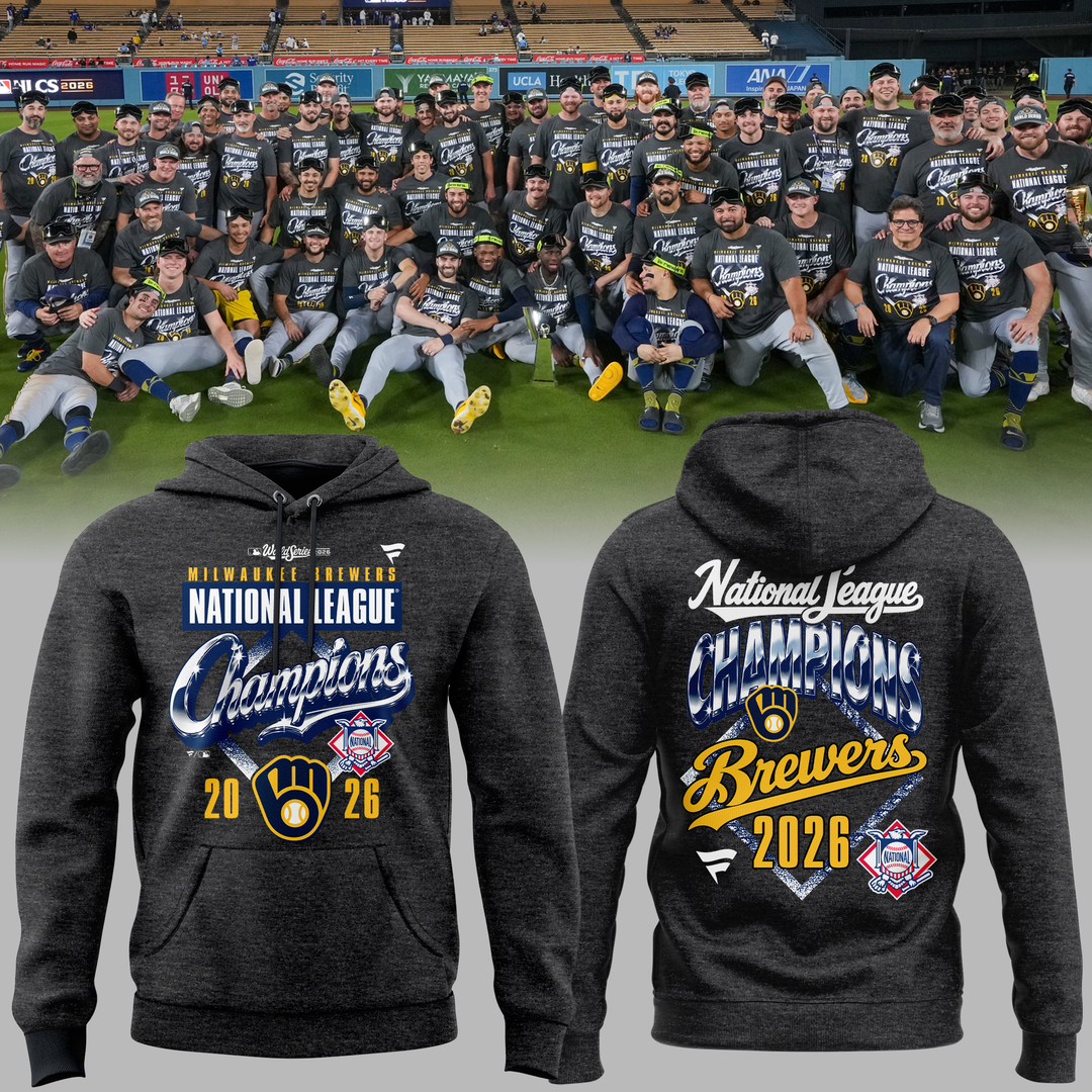 Milwaukee Brewers Fanatics 2026 National League Champions Locker Room Hoodie - Heather Charcoal