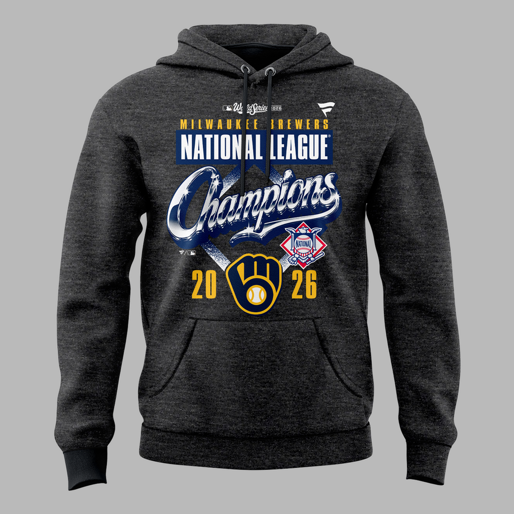 Milwaukee Brewers Fanatics 2026 National League Champions Locker Room Hoodie - Heather Charcoal