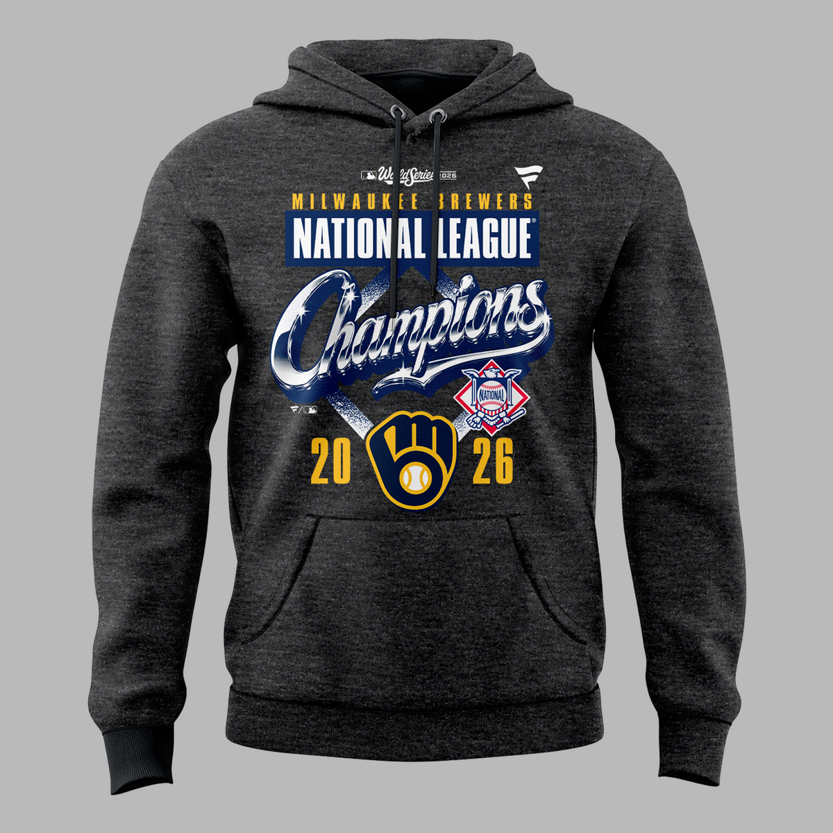 Milwaukee Brewers 2026 National League Champions Locker Room Hoodie - Heather Charcoal