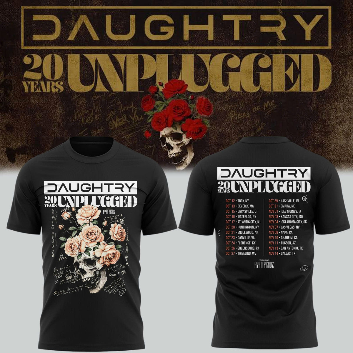 Daughtry 20 Years Unplugged Tour 2026 Rock Music Concert T-Shirt