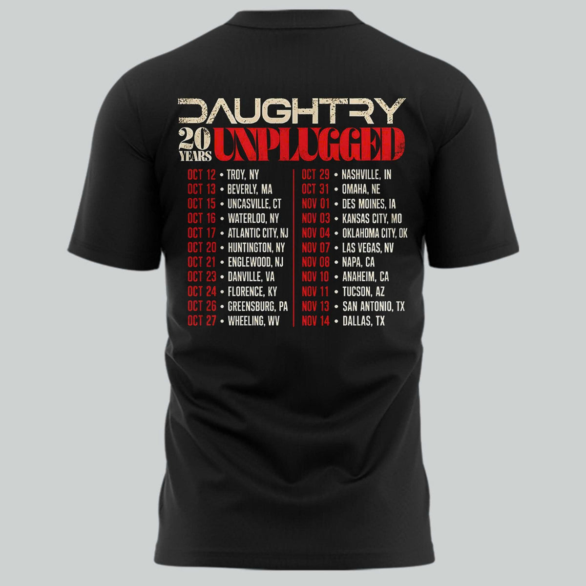 Daughtry 20 Years Unplugged Tour 2026 Rock Music Concert Black T-Shirt