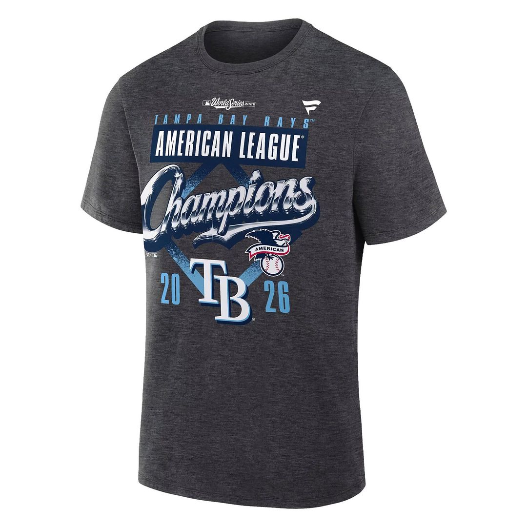 2026 Exclusive Tampa Bay Rays Fanatics Heather Charcoal American League Champions Locker Room T-Shirt Team Signatures Print