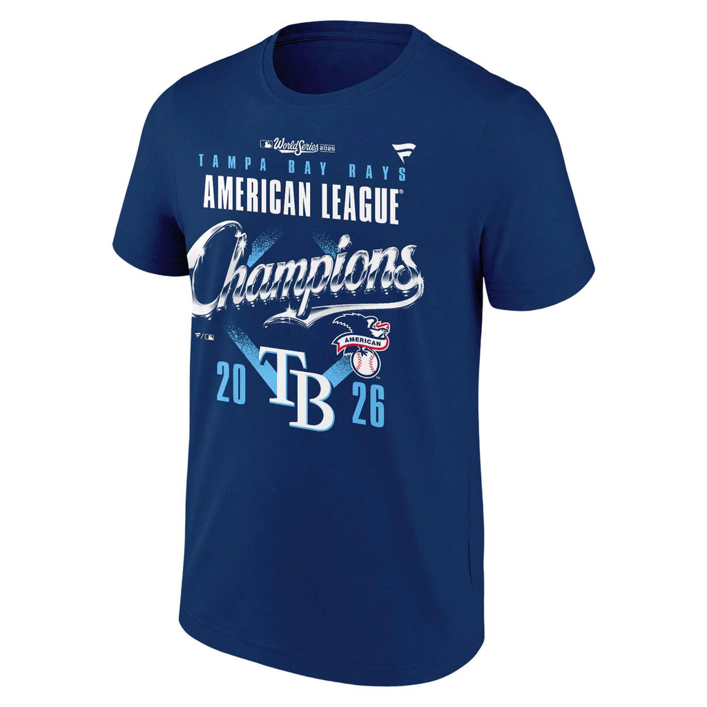 2026 Exclusive Tampa Bay Rays Fanatics Heather Charcoal American League Champions Locker Room T-Shirt Team Signatures Print.