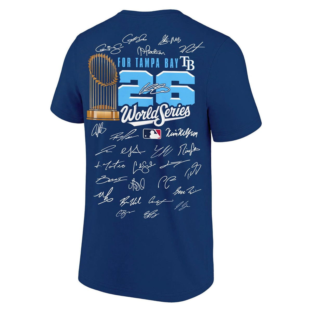 2026 Exclusive Tampa Bay Rays Fanatics Heather Charcoal American League Champions Locker Room T-Shirt Team Signatures Print.