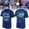 2026 Exclusive Tampa Bay Rays Fanatics Heather Charcoal American League Champions Locker Room T-Shirt Team Signatures Print.