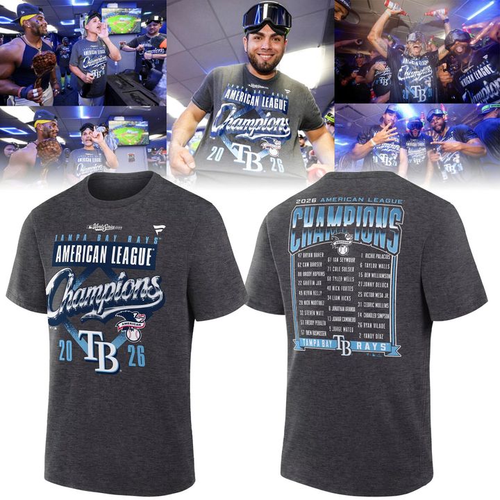 2026 Exclusive Tampa Bay Rays Fanatics Heather Charcoal American League Champions Locker Room T-Shirt