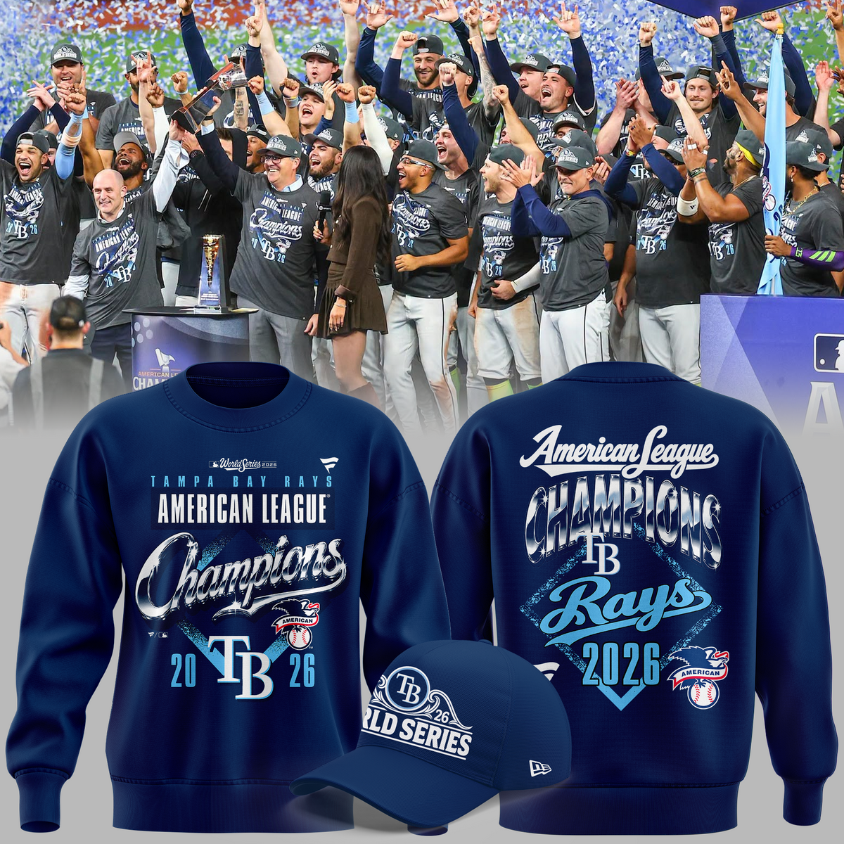 Tampa Bay Rays 2026 American League Champions Locker Room Sweatshirt - Navy Blue