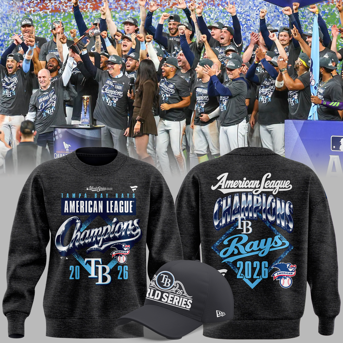 Tampa Bay Rays 2026 American League Champions Locker Room Sweatshirt - Heather Charcoal