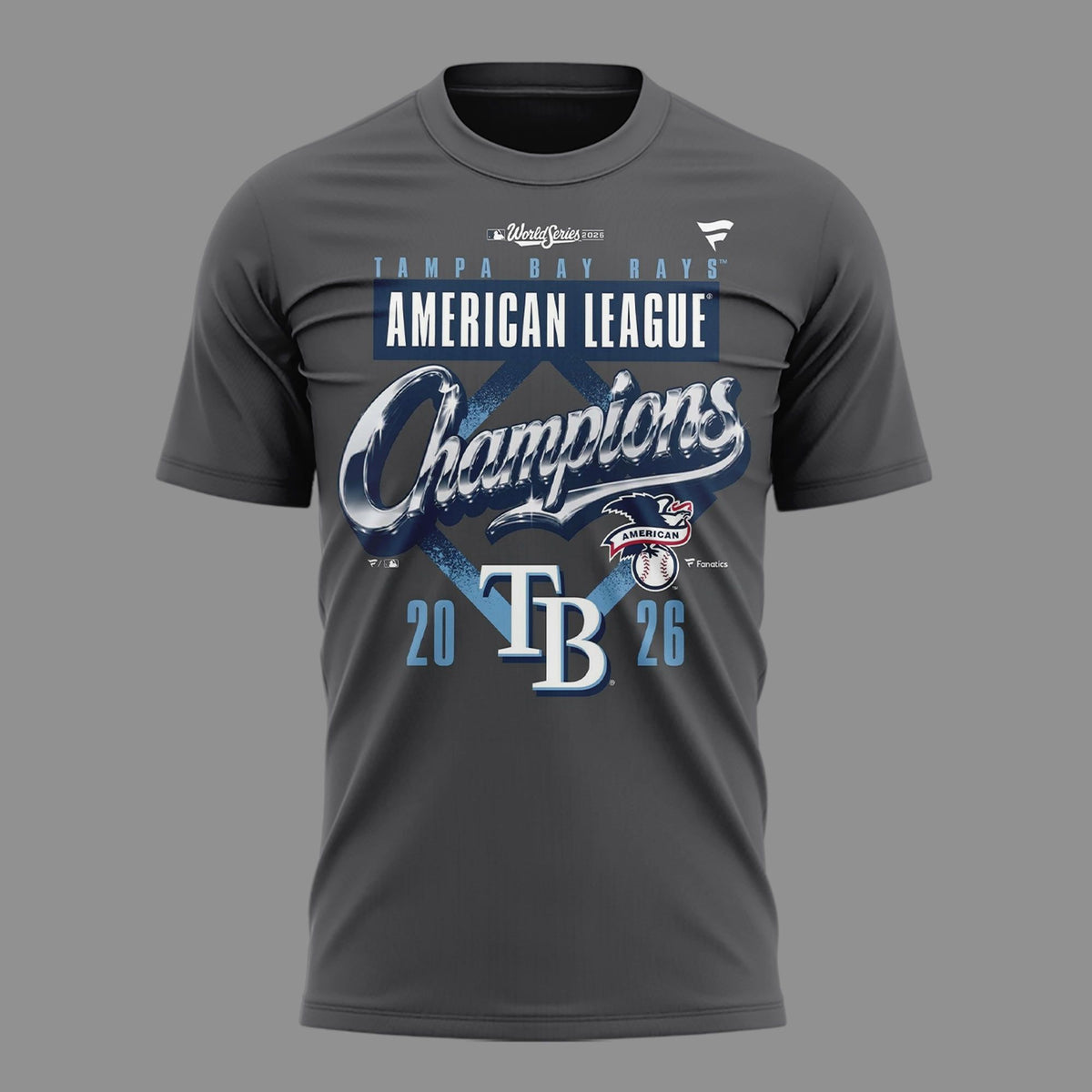 01. Tampa Bay Rays 2026 American League Champions Locker Room T-Shirt - Heather Charcoal