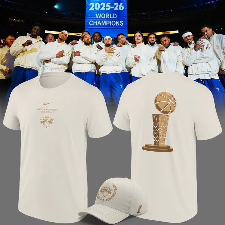 . NY Knicks celebrating their 2026 NBA Finals victory. Shirt V2