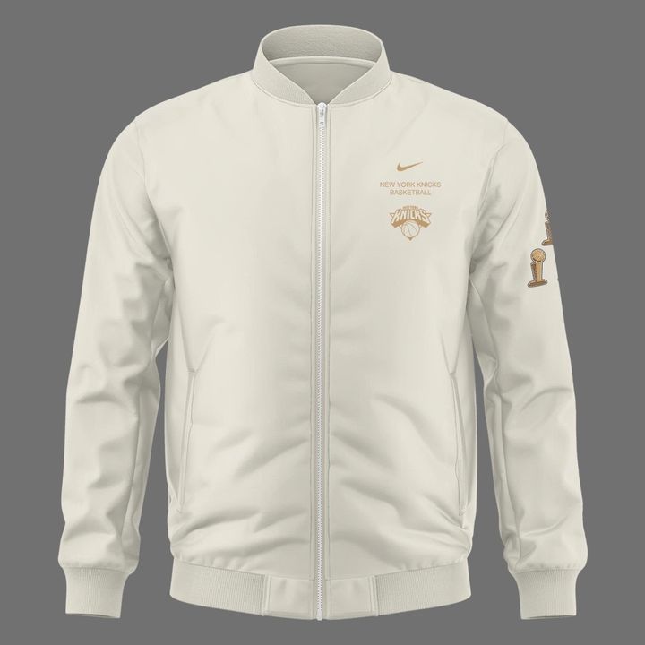 Exclusive New York Knicks 2026 Finals Champions Standard Issue Full-Zip Jacket Team Signatures Print - Cream