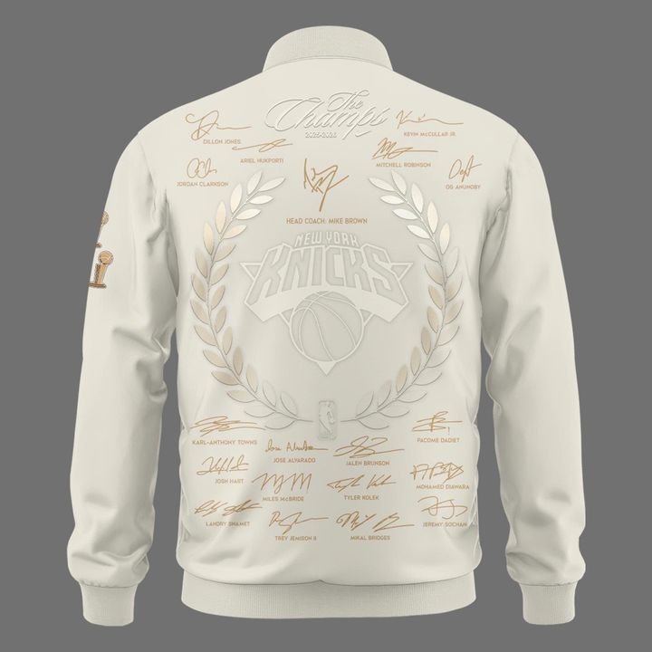 Exclusive New York Knicks 2026 Finals Champions Standard Issue Full-Zip Jacket Team Signatures Print - Cream