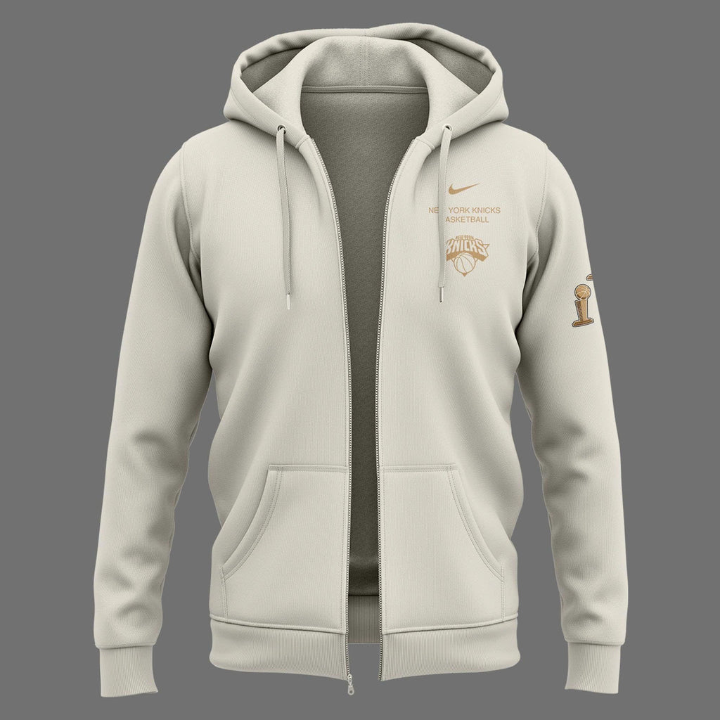 Exclusive New York Knicks 2026 NBA Finals Champions Standard Issue Full-Zip Hoodie Team Signatures Print - Cream