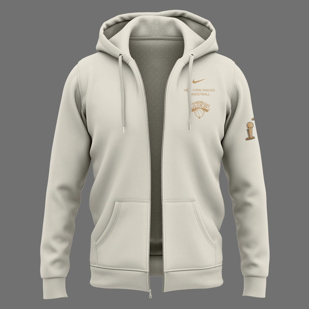 Exclusive New York Knicks 2026 NBA Finals Champions Standard Issue Full-Zip Hoodie Team Signatures Print - Cream