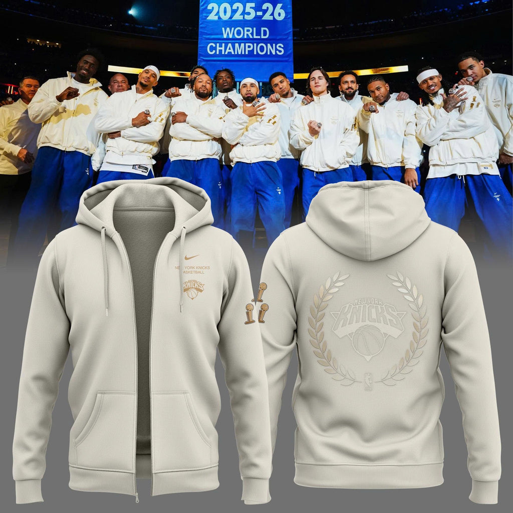 New York Knicks 2026 NBA Finals Champions Standard Issue Full-Zip Hoodie - Cream