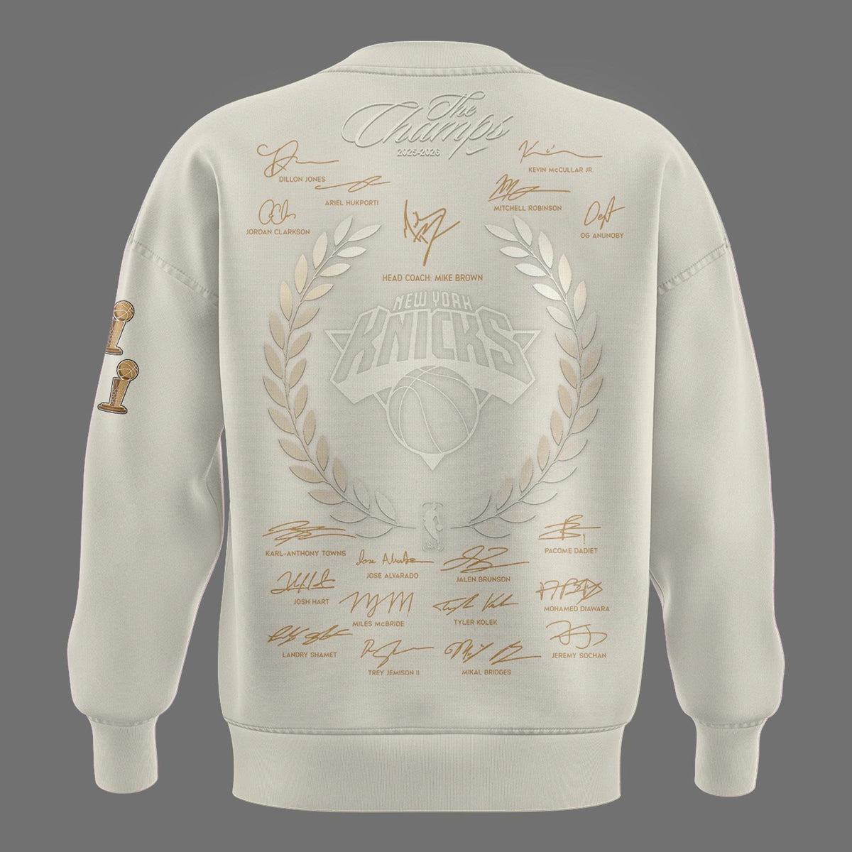 Limited edition New York Knicks 2026 NBA Finals Champions Standard Issue Full-Sweatshirt Team Signatures Print - Cream