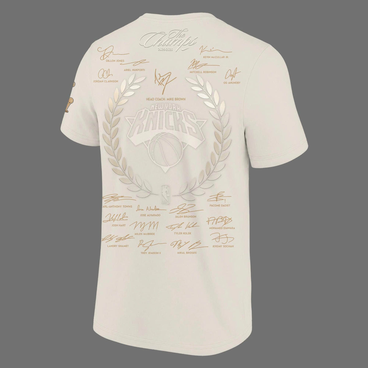 Limited edition New York Knicks 2026 NBA Finals Champions Standard Issue Full-Tee Team Signatures Print - Cream