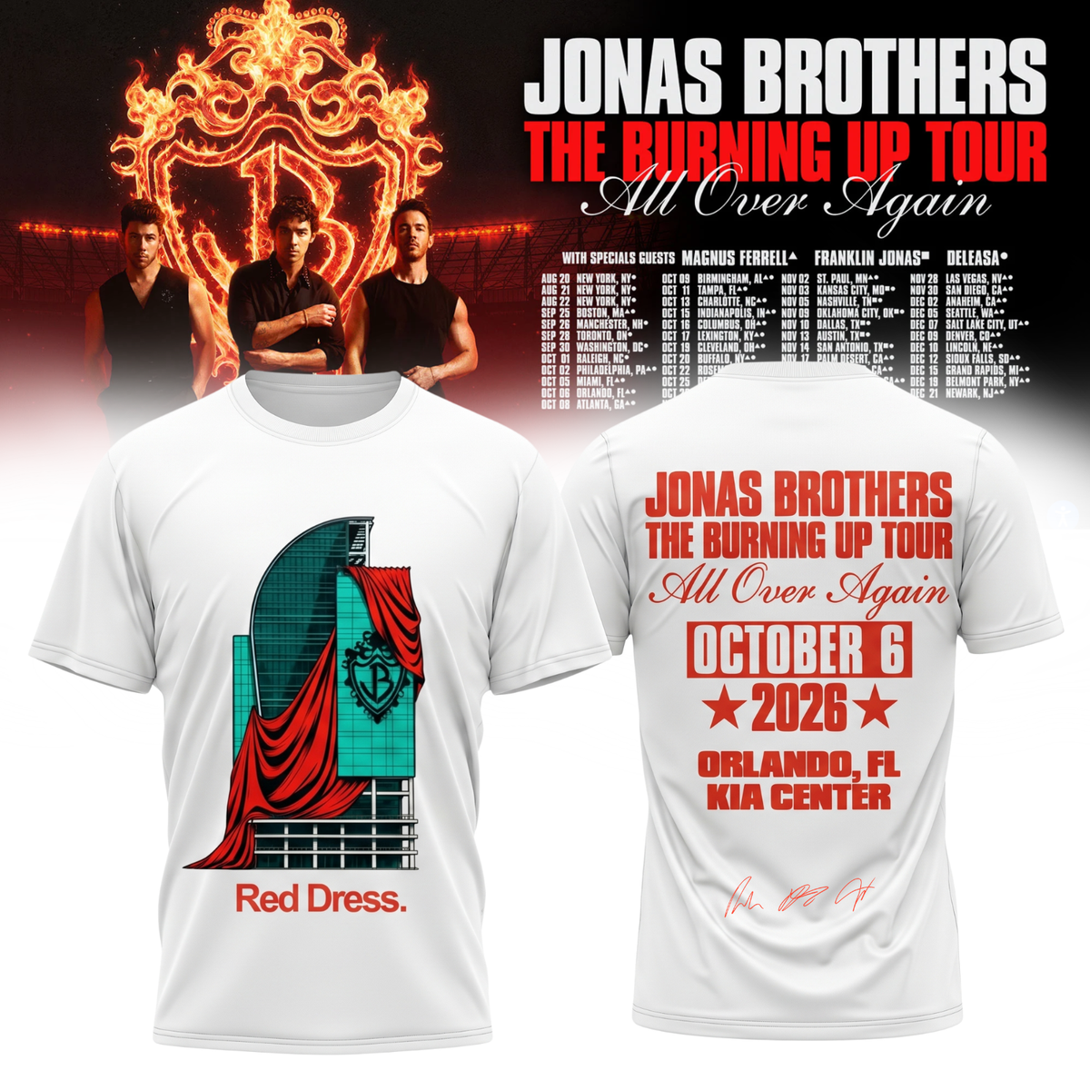 Jonas Brothers “The Burning Up Tour All Over Again 2026” Signature Limited Edition – Tshirt
