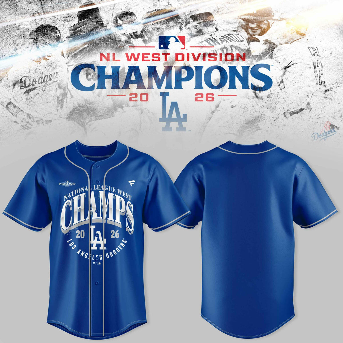 .Los Angeles Dodgers NL West Division Champions 2026 3D Graphic Baseball Jersey V4