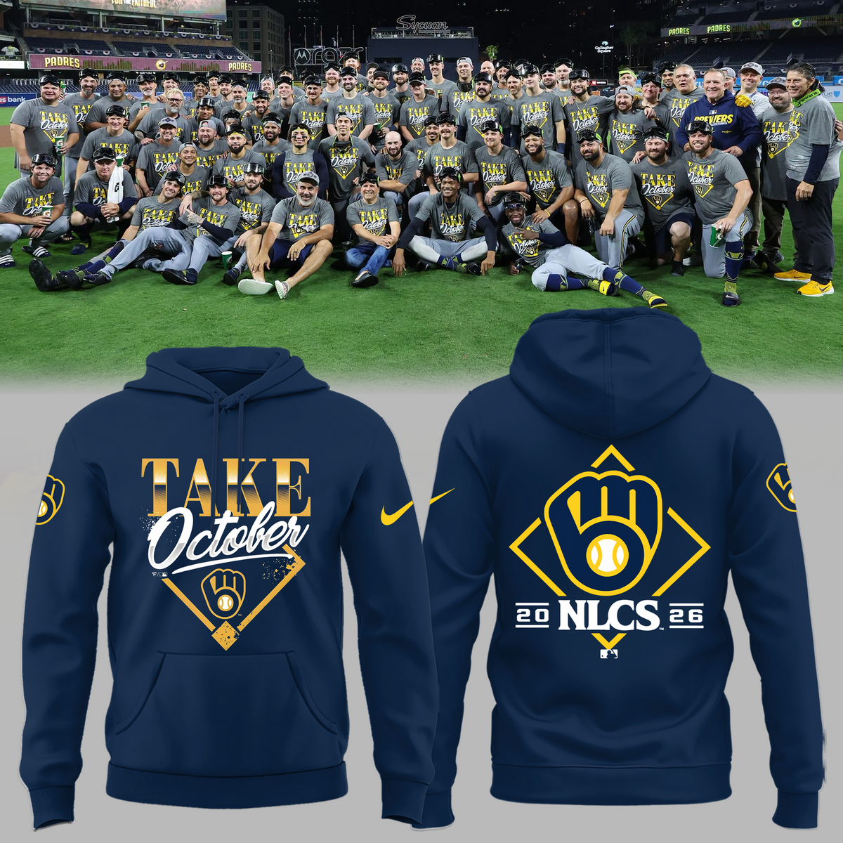 Limited Edition Milwaukee Brewers 2026  Division Series Champions Distressed Locker Room Take October Hoodie