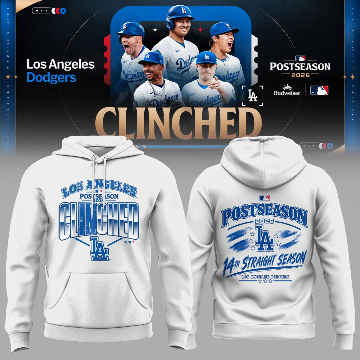 . Los Angeles Dodgers 2026 Postseason Clinched 3D All-Over Print Graphic Hoodie V3