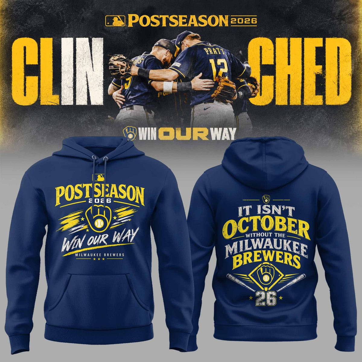 Limited Edition Milwaukee Brewers Postseason 2026 Clinched Hoodie