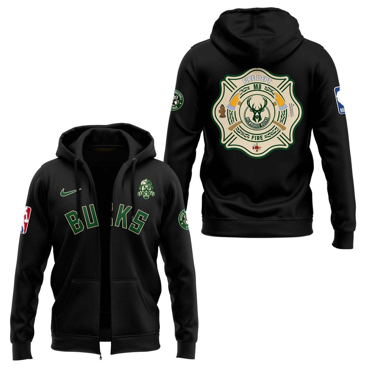 Milwaukee Bucks NBA x 2024 Firefighter Appreciation Night Premium Limited Pullover Zip Hoodie