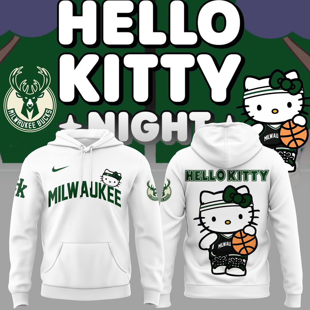 Special New Milwaukee Bucks x Hello Kitty White Hoodie 2024